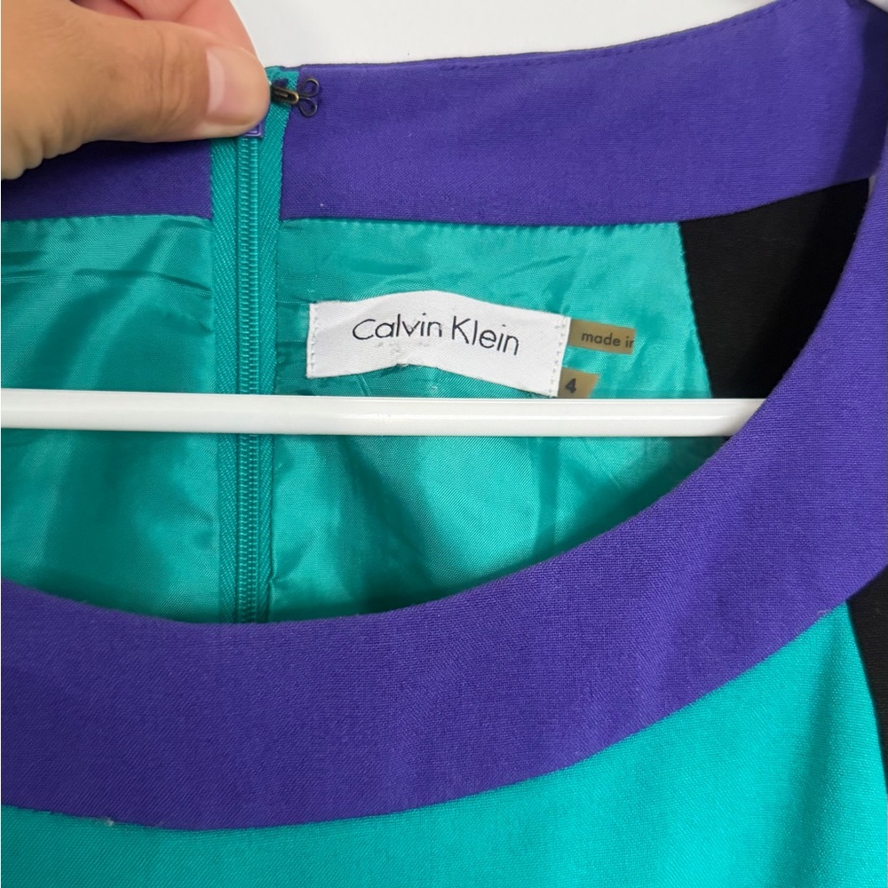 Calvin Klein Teal and Purple Colorblock Dress